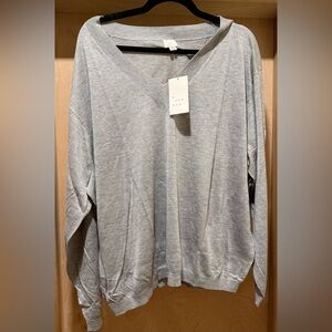 A New Day Light Gray V-Neck Sweater Size 1X NEW